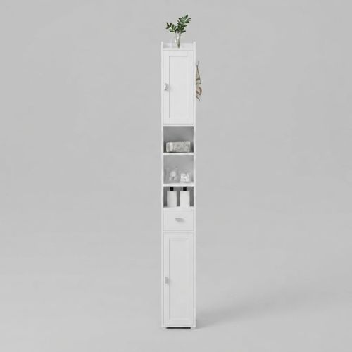Tall Narrow Bathroom Storage Cabinet in White