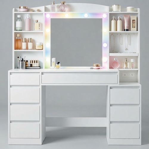 47-Inch Vanity Desk with Lit 20-Inch Mirror