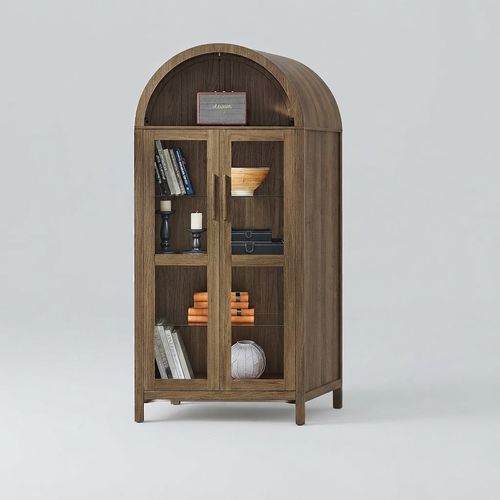 Glass Display Cabinet with Built-In Lamp