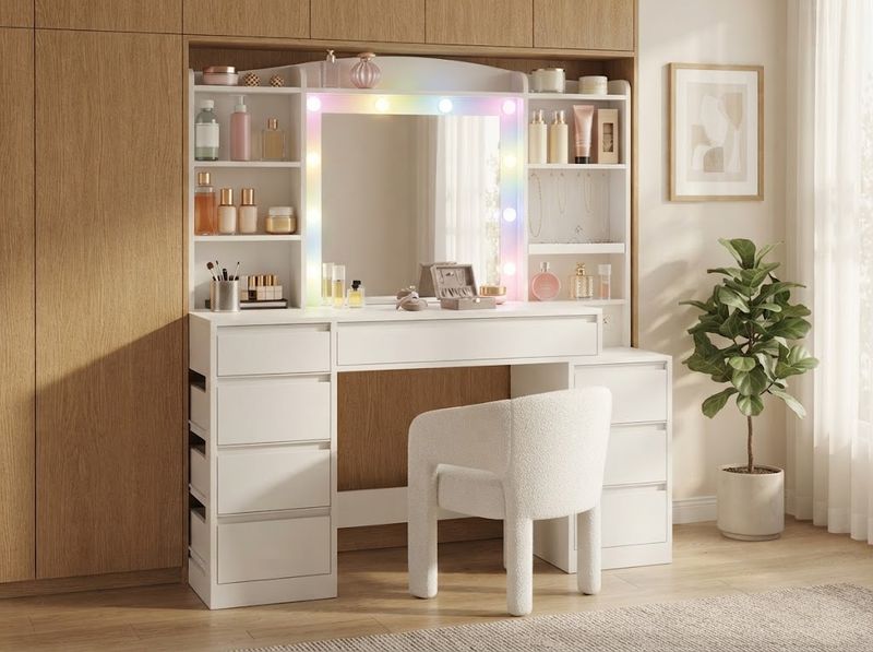 47-Inch Vanity Desk with Lit 20-Inch Mirror