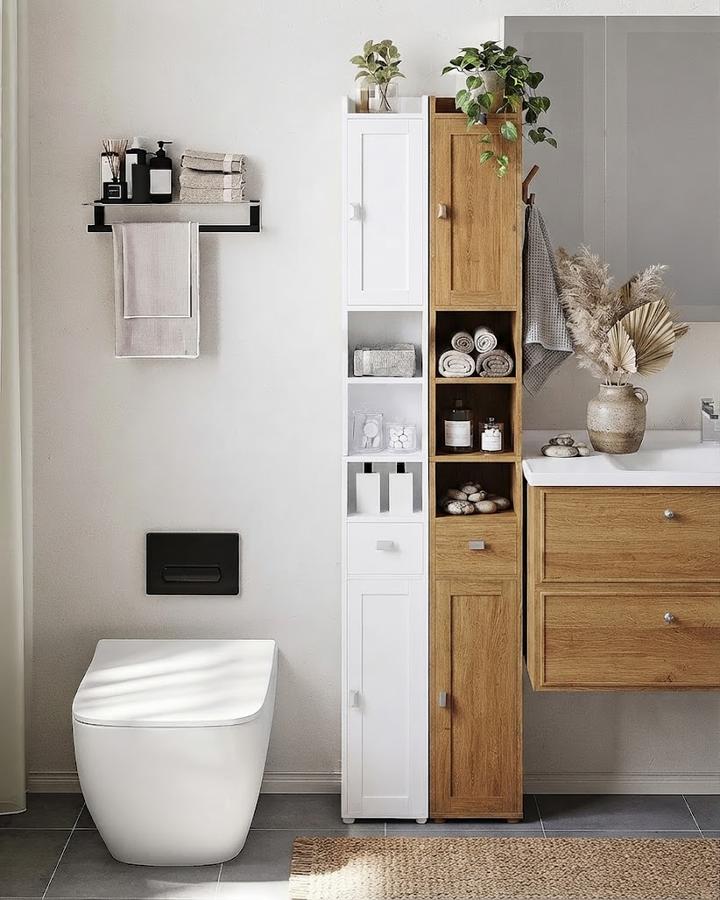 Tall Narrow Bathroom Storage Cabinet in White