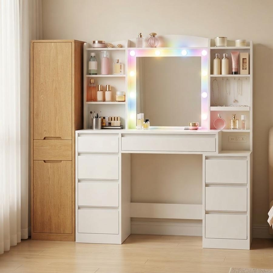 47-Inch Vanity Desk with Lit 20-Inch Mirror