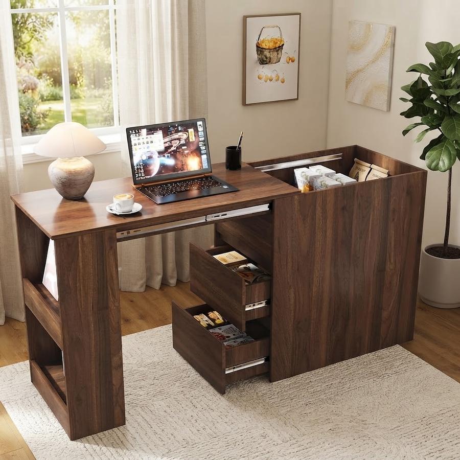 Foldable Corner Computer Desk with Drawers
